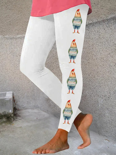 Women's Christmas Colorful Chicken Print Skinny Leggings