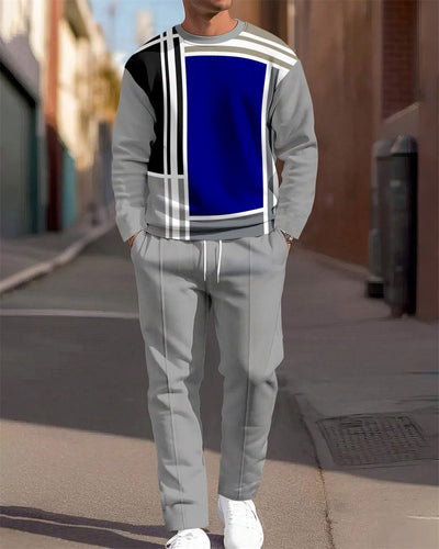 Men's Simple Colorblock Round Neck Casual Sports Set 0200