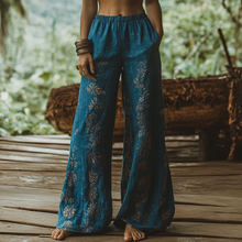 Load image into Gallery viewer, Bohemian Holiday Style Retro Linen Floral Ethnic Totem Print Casual Pants