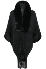 Load image into Gallery viewer, Fashionable Fur Collar Tassel Hem Knitted Shawl Cape