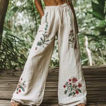 Load image into Gallery viewer, Bohemian Holiday Style Retro Linen Floral Ethnic Totem Print Casual Pants