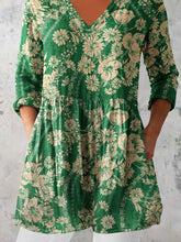 Load image into Gallery viewer, Women's Elegant Floral Pattern Round Neck Cotton and Linen Top