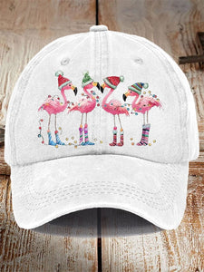 Unisex Distressed Washed Cotton Christmas Flamingo Hot Spot Hat