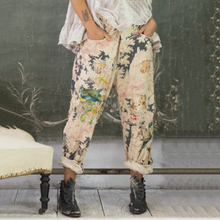 Load image into Gallery viewer, Floral Patchwork Bird Print Elastic Drawstring High Rise Straight Leg Trousers