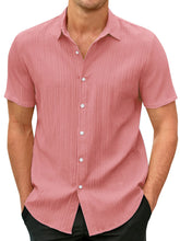Load image into Gallery viewer, Men's Cotton And Linen Striped Jacquard Casual Loose Short-sleeved Shirt