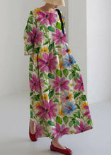 Load image into Gallery viewer, Apricot-purple flower Cotton Dresses Pockets Patchwork Spring