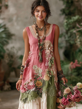 Load image into Gallery viewer, Women's Floral Patchwork Embroidered Sleeveless Round Neck Dress