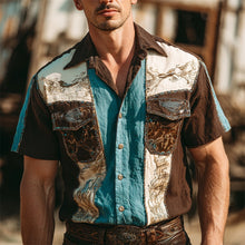 Load image into Gallery viewer, Vintage Western Style Men's Linen Short Sleeve Shirt