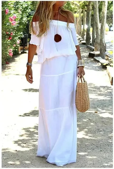 2024 Women's Long Dress White Off The Shoulder Elegant Dresses Female Beach Fashion Holiday Clothes Ladies