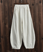 Load image into Gallery viewer, Cotton Linen Solid Color Elastic Waist Loose Casual Pants with Pocket