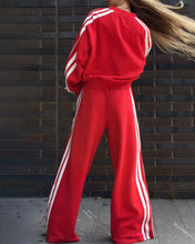 Load image into Gallery viewer, Casual V-Neck Striped Sweat &amp; Wide Leg Pants Two-Piece Set