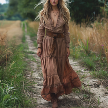 Load image into Gallery viewer, Women's Vintage V-neck Bohemian Pastoral Style Long-sleeved Maxi Long Dress
