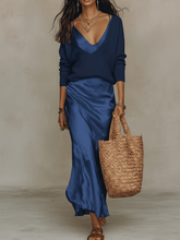 Load image into Gallery viewer, Effortless Ivory Knit &amp; Satin Midi Ensemble