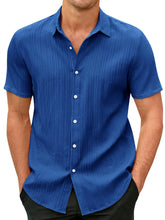 Load image into Gallery viewer, Men's Cotton And Linen Striped Jacquard Casual Loose Short-sleeved Shirt