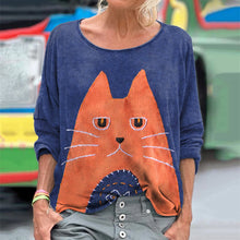 Load image into Gallery viewer, Women's Cute Cat Patchwork Art Long Sleeve T-shirt