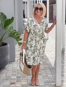 Summer Printed Lace-up Tunic Midi Dress