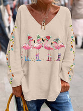 Load image into Gallery viewer, Women's Christmas Flamingo Print Casual Top