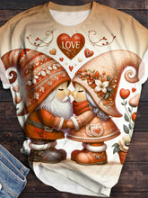 Load image into Gallery viewer, Valentine Love Gnomes Print Crew Neck T-Shirt