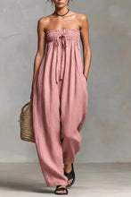 Load image into Gallery viewer, Women's Minimalist Loose-fitting Linen Blend Strapless Jumpsuit With Tie Closure