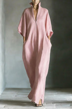 Load image into Gallery viewer, Women's Black Cotton Blend Fabric Oversized Kimono-Sleeve Maxi Dress With Pockets