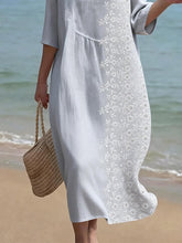 Load image into Gallery viewer, Women's Casual  Round Neck Mid Sleeve Print Cotton and Linen Dress