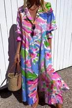 Load image into Gallery viewer, Meridress Ruched Button Down Balloon Sleeves Printed Maxi Dress