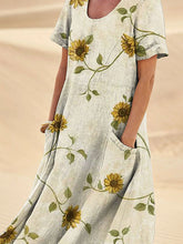 Load image into Gallery viewer, Women's Elegant Flowers Art Print Casual Linen Pocket Dress