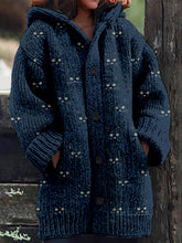Load image into Gallery viewer, Wearshes Cute Cat Face Pattern Cozy Hooded Knit Cardigan