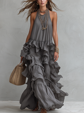 Load image into Gallery viewer, Elegant Grey Romantic Layered Ruffle Long Dress