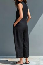 Load image into Gallery viewer, Women's Minimalist Linen Blend Button-up Stand-collar Sleeveless Loose Jumpsuit