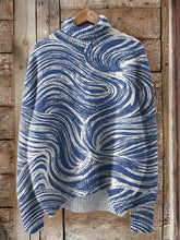Load image into Gallery viewer, Vintage Abstract Wave Line Art Print Knit Turtleneck Pullover Sweater