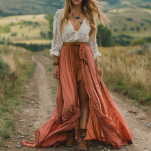 Load image into Gallery viewer, Women's Retro V-neck Country Pastoral Linen Style Long-sleeve Casual Maxi Long Dress