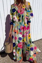 Load image into Gallery viewer, Meridress Ruched Button Down Balloon Sleeves Printed Maxi Dress