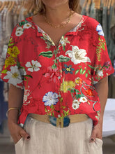 Load image into Gallery viewer, Women's Vintage Lovely Floral Art Print Front And Back Wear Short Sleeve Cotton Shirt