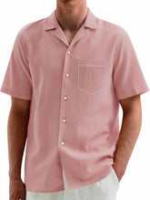 Load image into Gallery viewer, Men's Hawaiian Casual Pleated Fabric Short Sleeve Pocket Shirt