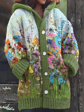 Load image into Gallery viewer, Floral Painting Art Warm Cozy Hooded Cardigan