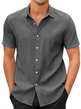 Load image into Gallery viewer, Men's Cotton And Linen Striped Jacquard Casual Loose Short-sleeved Shirt