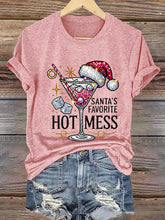 Load image into Gallery viewer, Women&#39;s Christmas Santa&#39;s Favorite Hot Mess Printed Crew Neck T-Shirt