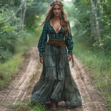 Load image into Gallery viewer, Women's Vintage V-neck Bohemian Pastoral Style Long-sleeve Maxi Long Dress