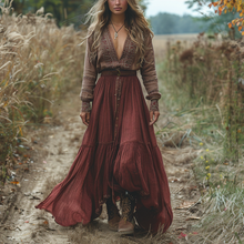Load image into Gallery viewer, Women's Vintage V-neck Bohemian Pastoral Style Long-sleeve Maxi Long Dress