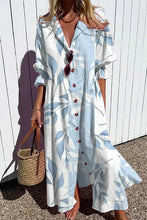 Load image into Gallery viewer, Meridress Ruched Button Down Balloon Sleeves Printed Maxi Dress