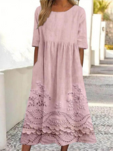 Load image into Gallery viewer, Vintage Lace Floral Print Round Neck Pocket Midi Dress