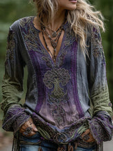 Load image into Gallery viewer, Women's Vintage Life Of Tree Celtic Knot Art Pattern Linen Shirt
