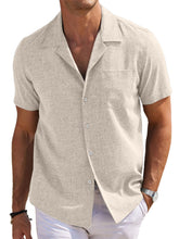 Load image into Gallery viewer, Men's Cuban Collar Cotton And Linen Pocket Basic Casual Shirt