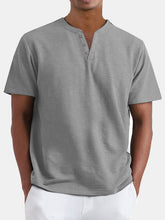 Load image into Gallery viewer, Men's Summer Solid Color Henley Short Sleeve T-shirt