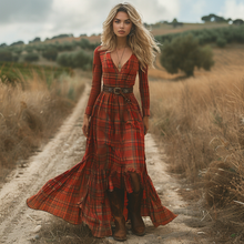 Load image into Gallery viewer, Women's Vintage V-neck Bohemian Pastoral Style Long-sleeve Maxi Long Dress