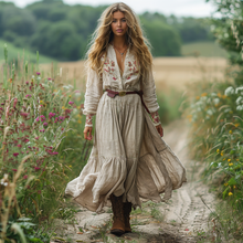 Load image into Gallery viewer, Women's Vintage V-neck Floral Bohemian Pastoral Style Long-sleeved Maxi Long Dress