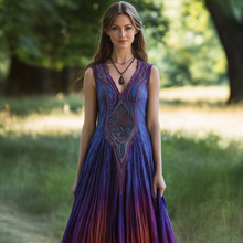 Load image into Gallery viewer, Vintage Viking Tribal Celtic Knot Life Of Tree Patchwork Art Linen Tank Dress