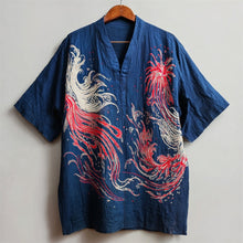 Load image into Gallery viewer, Japanese Art Firework Embroidery Women's Linen V-neck Shirt