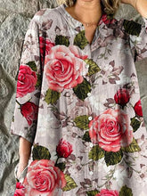 Load image into Gallery viewer, Women&#39;s  Floral Art Print Elegant Simple  Cotton Shirt Dress